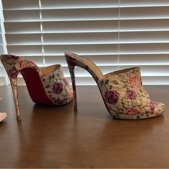 Christian Louboutin Pigamule 120 Floral Watersnake Heel Mule Sandals Heels - Picture 3 of 12
